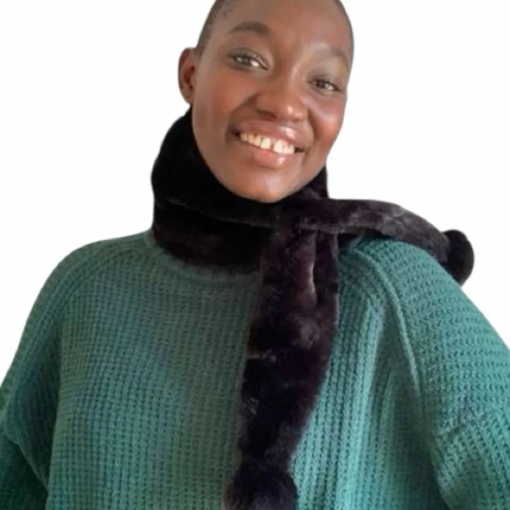 Unreal Fur Black Faux Fur Pom Pom Scarf NWT